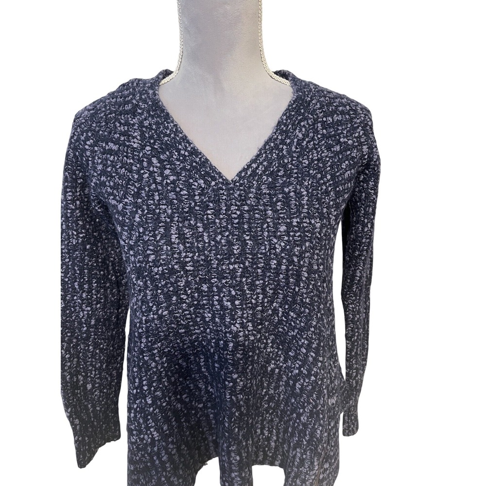 Moth Wool Alpaca blend Sweater SM V-Neck Chunky Knit Side Zipper Pullover Blue‎